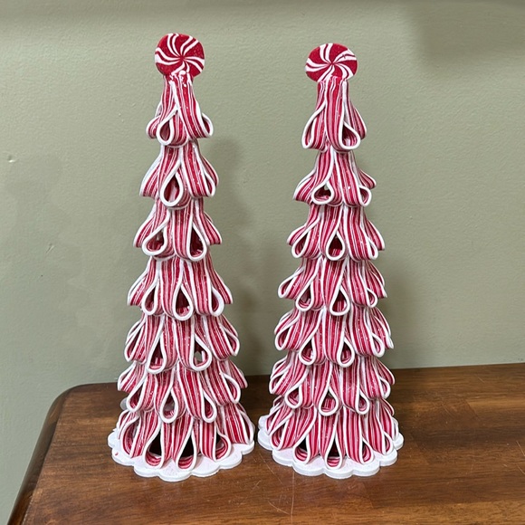 Other - HOLIDAY TIME PEPPERMINT RIBBON TREES SET OF 2